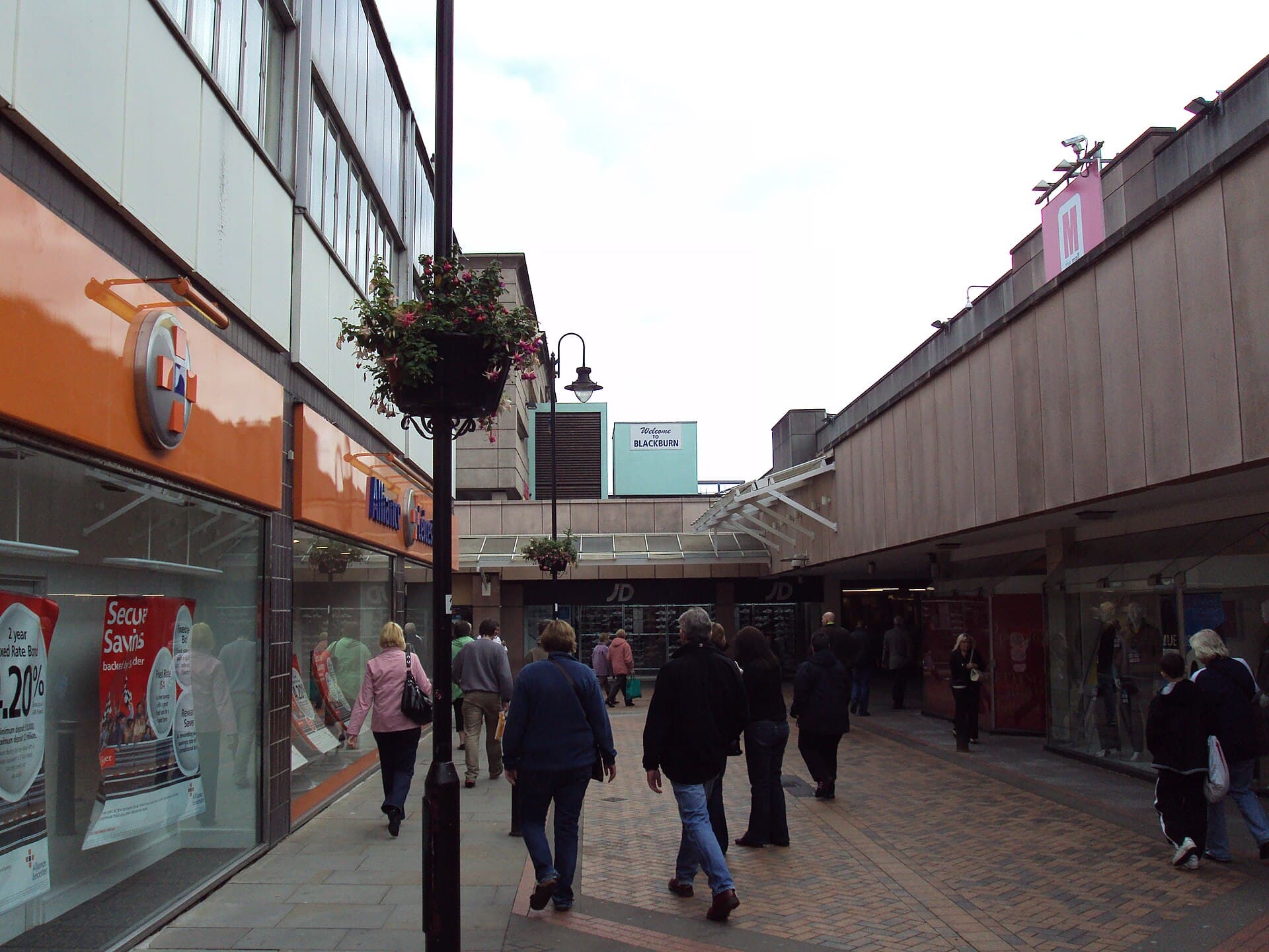 Pedestrianised shopping street in Blackburn town centre