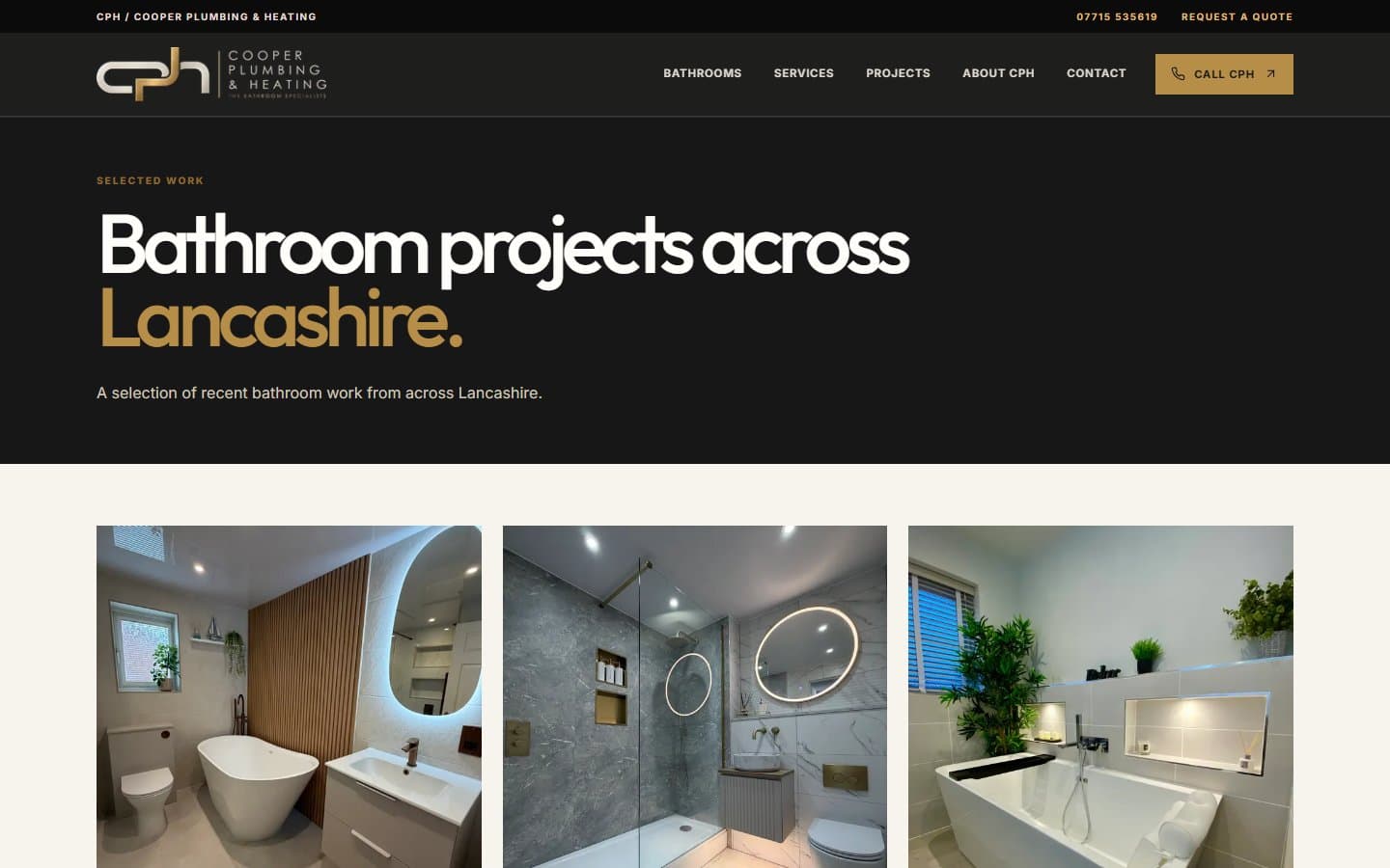 Bathroom project gallery showing completed installations across Lancashire